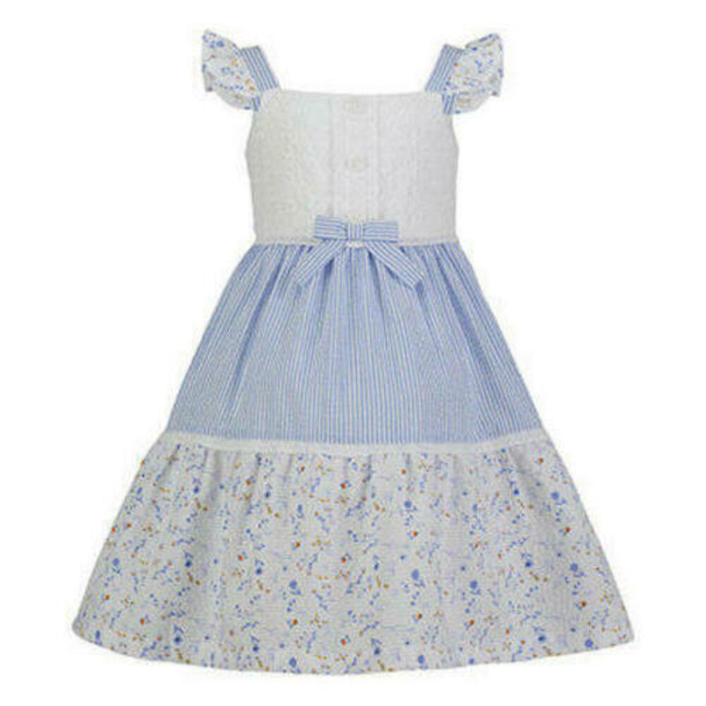 Blueberi Boulevard Seersucker Eyelet Tiered A-Line Dress